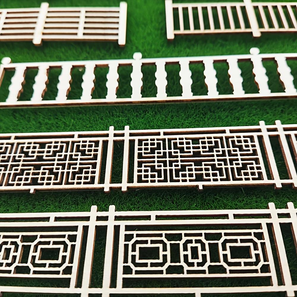4pcs Wooden Garden Fence Model Kits, Handmade Architecture Set